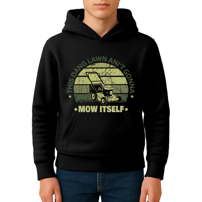 Funny This Dang Lawn Aint Gonna Mow Itself Grass Cutting Kids Hoodie