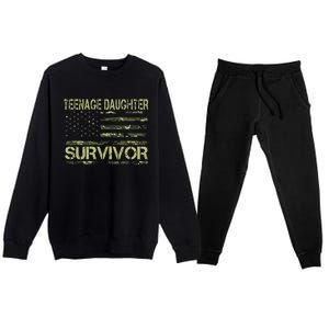 Funny Teenage Daughter Survivor Usa Flag Military Premium Crewneck Sweatsuit Set