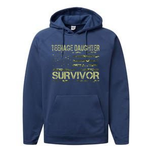 Funny Teenage Daughter Survivor Usa Flag Military Performance Fleece Hoodie