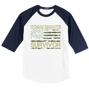 Funny Teenage Daughter Survivor Usa Flag Military Baseball Sleeve Shirt