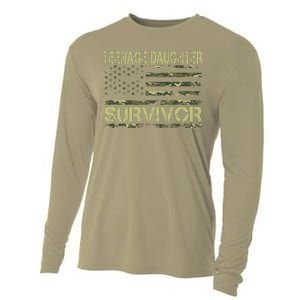 Funny Teenage Daughter Survivor Usa Flag Military Cooling Performance Long Sleeve Crew