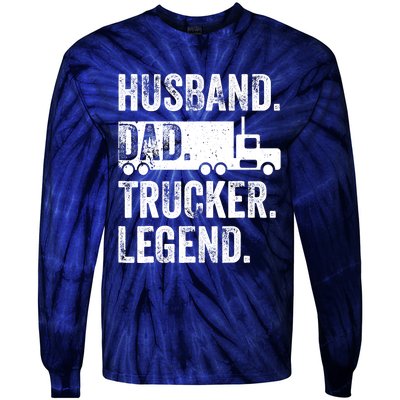 Funny Truck Driver Trucking Husband Dad Trucker Legend Tie-Dye Long Sleeve Shirt