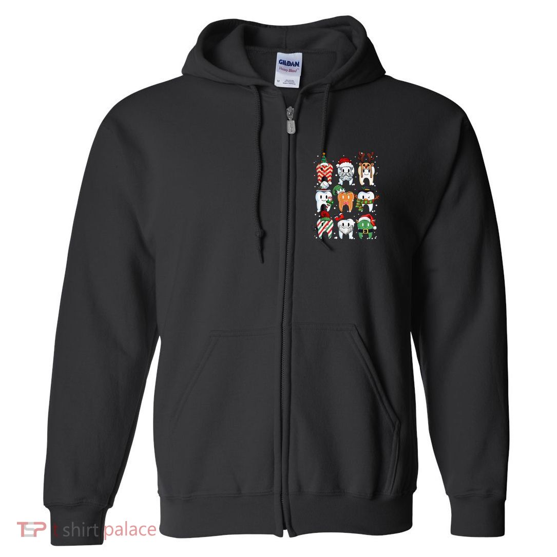 Funny Teeth Dentist Squad Dental Hygiene Christmas Pajamas Full Zip Hoodie