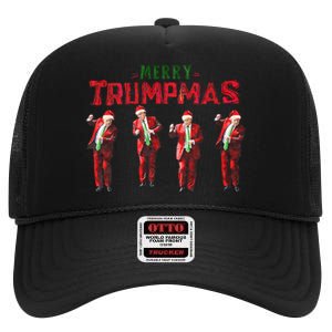 Funny Trump Dance Santa Claus Merry Trumpmas Christmas High Crown Mesh Back Trucker Hat