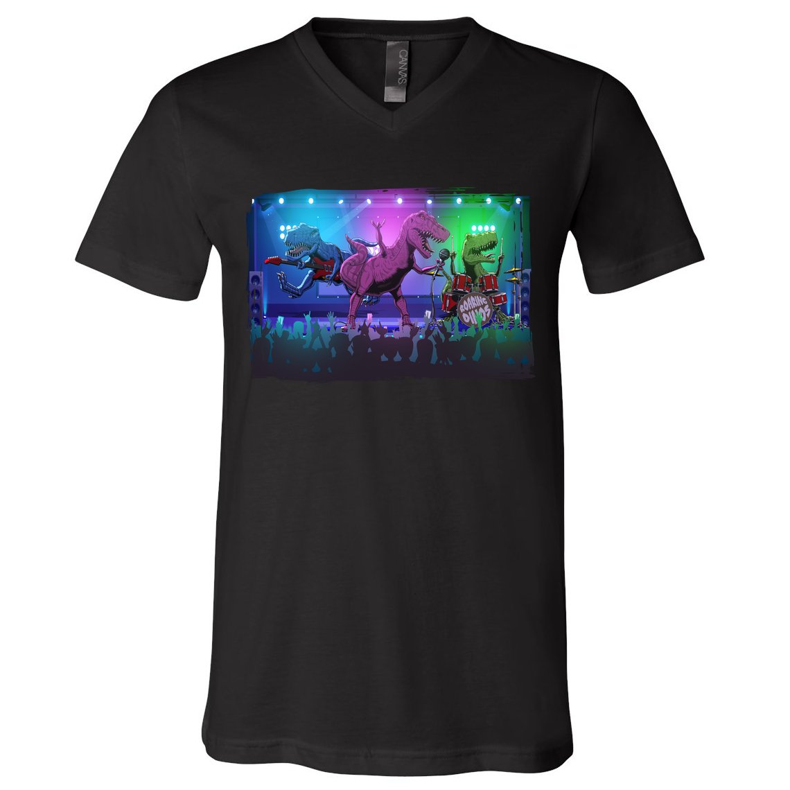 Funny Trex Dinosaurs Rock Band Concert V-Neck T-Shirt