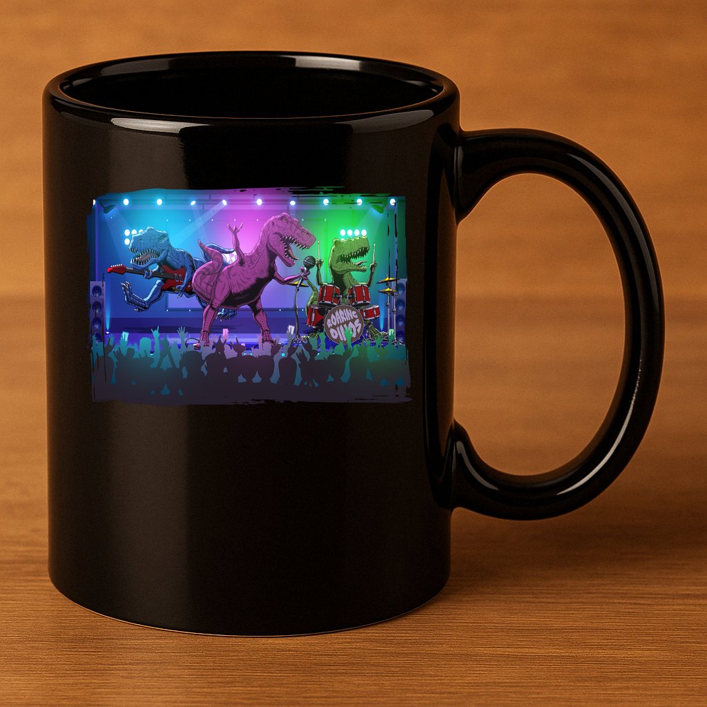 Funny Trex Dinosaurs Rock Band Concert 11oz C Handle Ceramic Mug