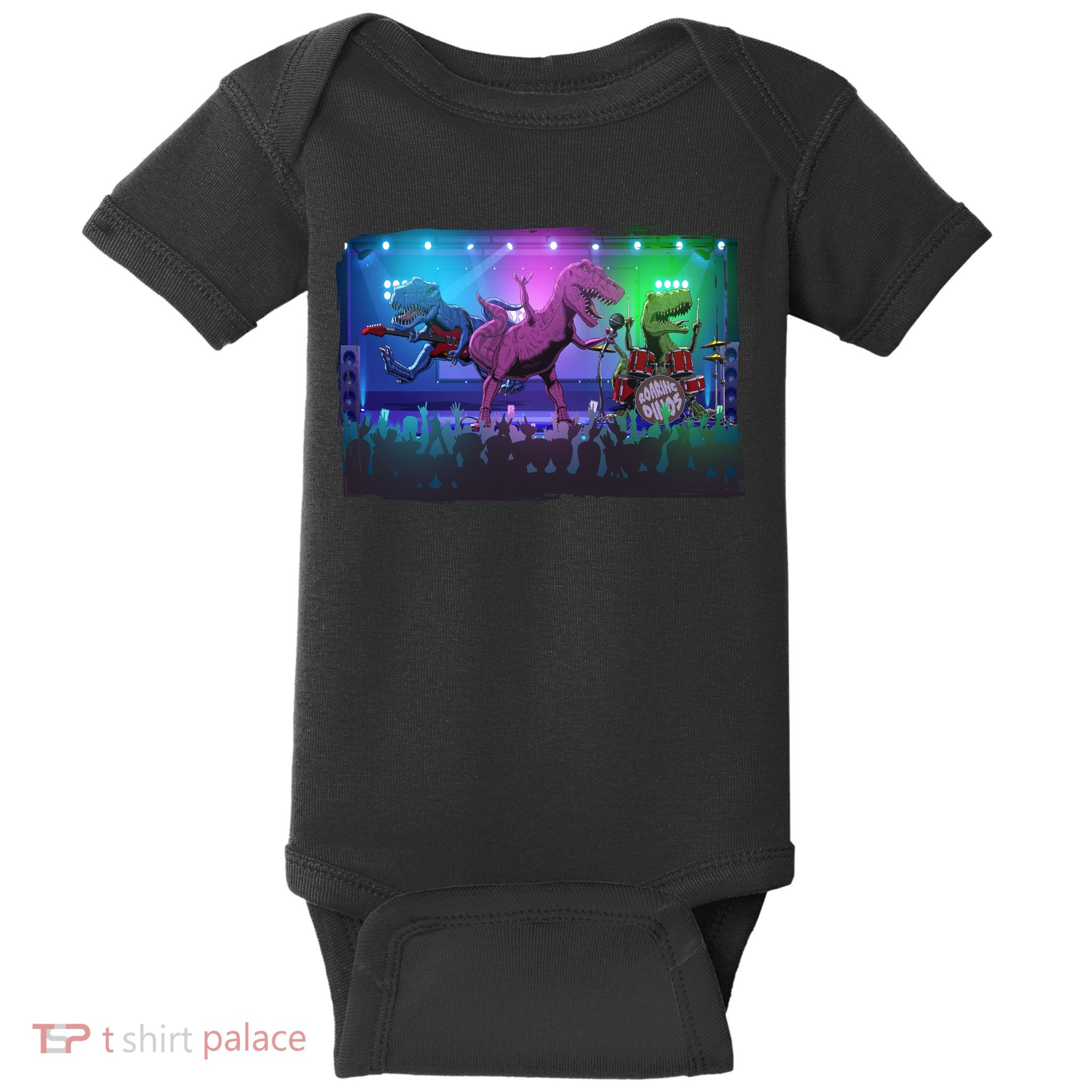 Funny Trex Dinosaurs Rock Band Concert Baby Bodysuit