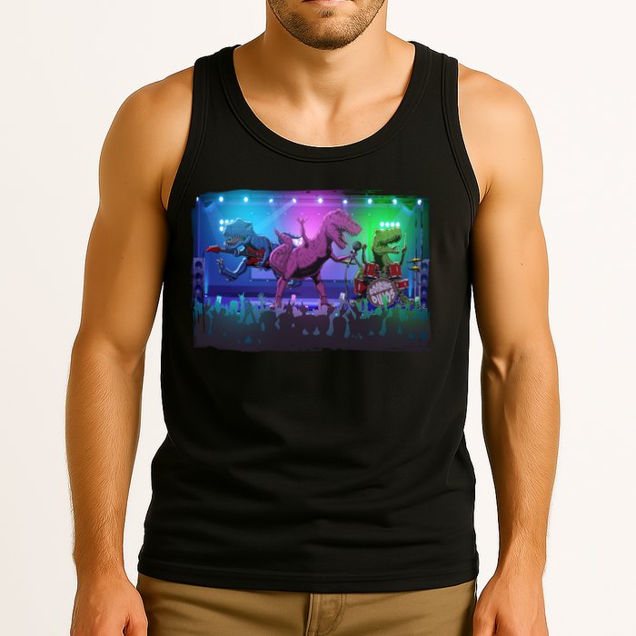 Funny Trex Dinosaurs Rock Band Concert Tank Top