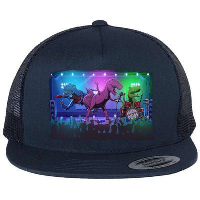 Funny Trex Dinosaurs Rock Band Concert Flat Bill Trucker Hat