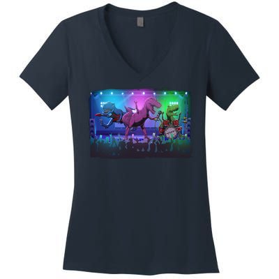 Funny Trex Dinosaurs Rock Band Concert Women's V-Neck T-Shirt