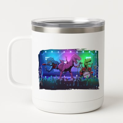 Funny Trex Dinosaurs Rock Band Concert 12 oz Stainless Steel Tumbler Cup