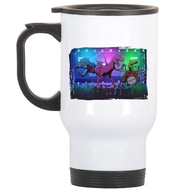 Funny Trex Dinosaurs Rock Band Concert Stainless Steel Travel Mug