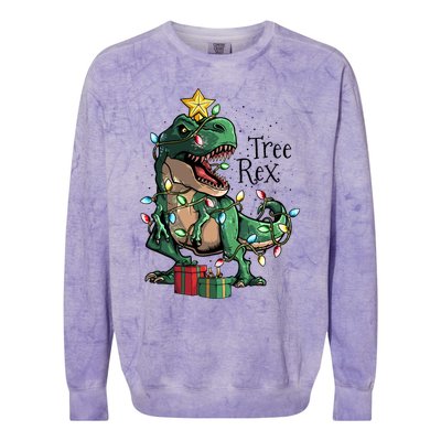 Funny Trex Dinosaur Christmas Tree Rex Gift Colorblast Crewneck Sweatshirt