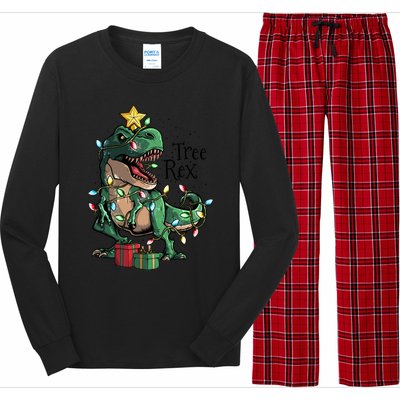 Funny Trex Dinosaur Christmas Tree Rex Gift Long Sleeve Pajama Set