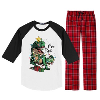 Funny Trex Dinosaur Christmas Tree Rex Gift Raglan Sleeve Pajama Set