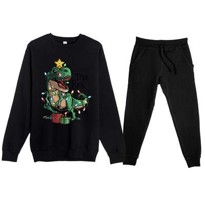 Funny Trex Dinosaur Christmas Tree Rex Gift Premium Crewneck Sweatsuit Set