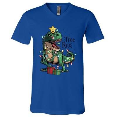 Funny Trex Dinosaur Christmas Tree Rex Gift V-Neck T-Shirt