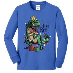 Funny Trex Dinosaur Christmas Tree Rex Gift Kids Long Sleeve Shirt