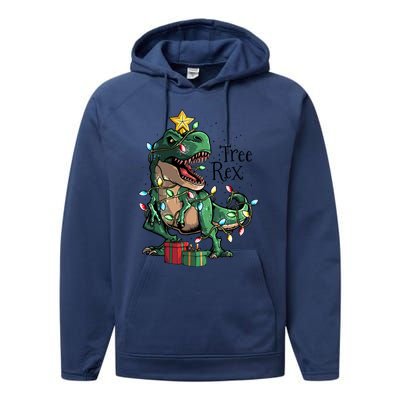 Funny Trex Dinosaur Christmas Tree Rex Gift Performance Fleece Hoodie