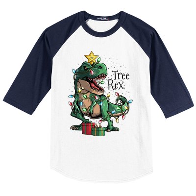 Funny Trex Dinosaur Christmas Tree Rex Gift Baseball Sleeve Shirt