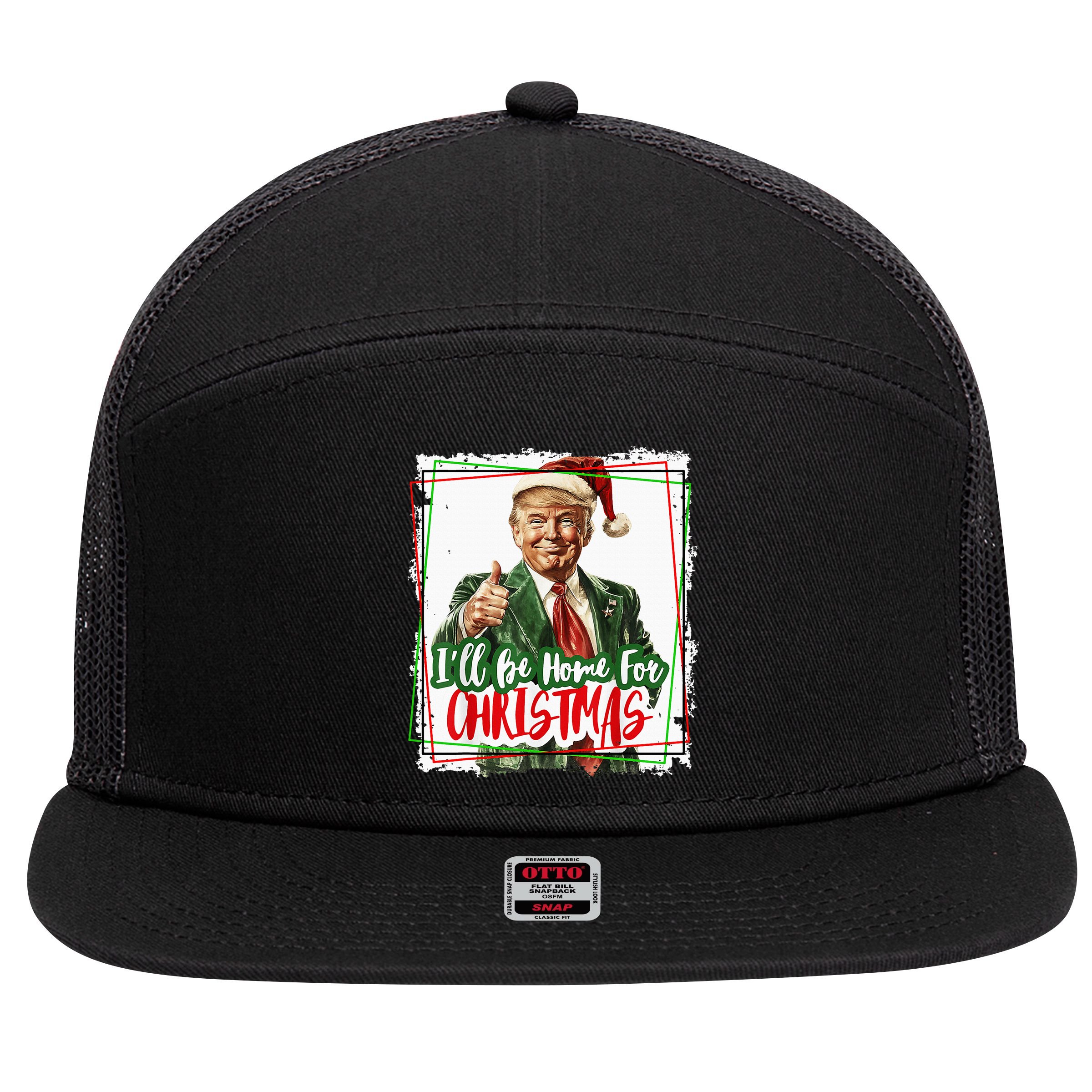 Funny Trump Daddys Home Christmas Again 2024 2028 7 Panel Mesh Trucker Snapback Hat