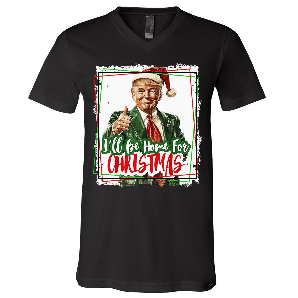 Funny Trump Daddys Home Christmas Again 2024 2028 V-Neck T-Shirt
