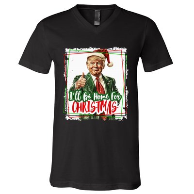 Funny Trump Daddys Home Christmas Again 2024 2028 V-Neck T-Shirt