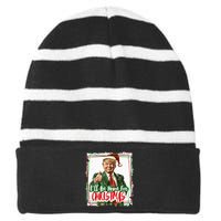 Funny Trump Daddys Home Christmas Again 2024 2028 Striped Beanie with Solid Band