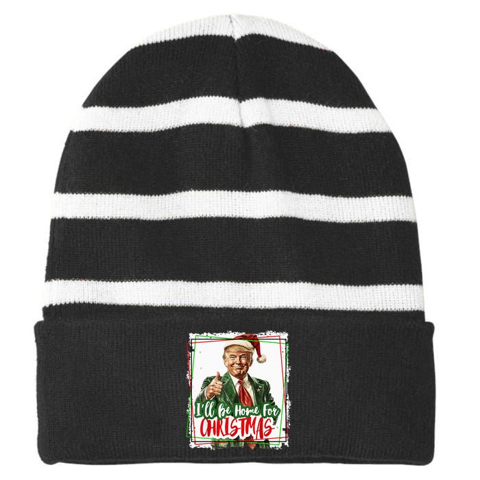 Funny Trump Daddys Home Christmas Again 2024 2028 Striped Beanie with Solid Band