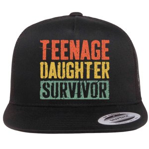 Funny Teenage Daughter Survivor Humor Fathers Mothers Day Flat Bill Trucker Hat