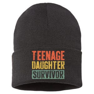 Funny Teenage Daughter Survivor Humor Fathers Mothers Day Sustainable Knit Beanie