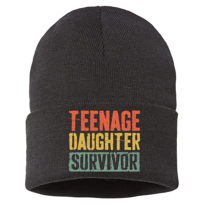 Funny Teenage Daughter Survivor Humor Fathers Mothers Day Sustainable Knit Beanie