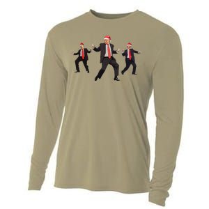 Funny Trump Dance Santa Claus Christmas Xmas Pajamas Holiday Cooling Performance Long Sleeve Crew