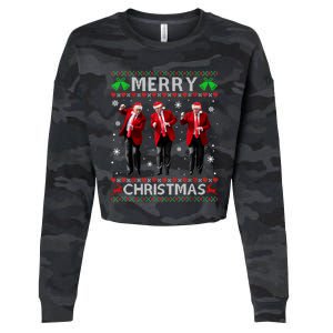 Funny Trump Dance Merry Christmas Ugly Xmas Sweater Pajamas Cropped Pullover Crew