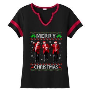 Funny Trump Dance Merry Christmas Ugly Xmas Sweater Pajamas Ladies Halftime Notch Neck Tee