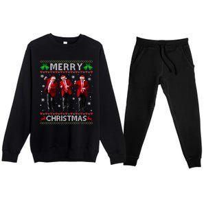 Funny Trump Dance Merry Christmas Ugly Xmas Sweater Pajamas Premium Crewneck Sweatsuit Set