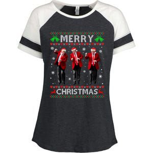 Funny Trump Dance Merry Christmas Ugly Xmas Sweater Pajamas Enza Ladies Jersey Colorblock Tee