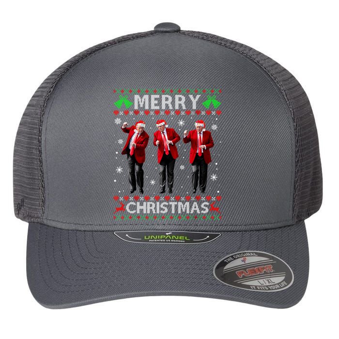 Funny Trump Dance Merry Christmas Ugly Xmas Sweater Pajamas Flexfit Unipanel Trucker Cap