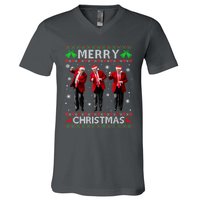 Funny Trump Dance Merry Christmas Ugly Xmas Sweater Pajamas V-Neck T-Shirt