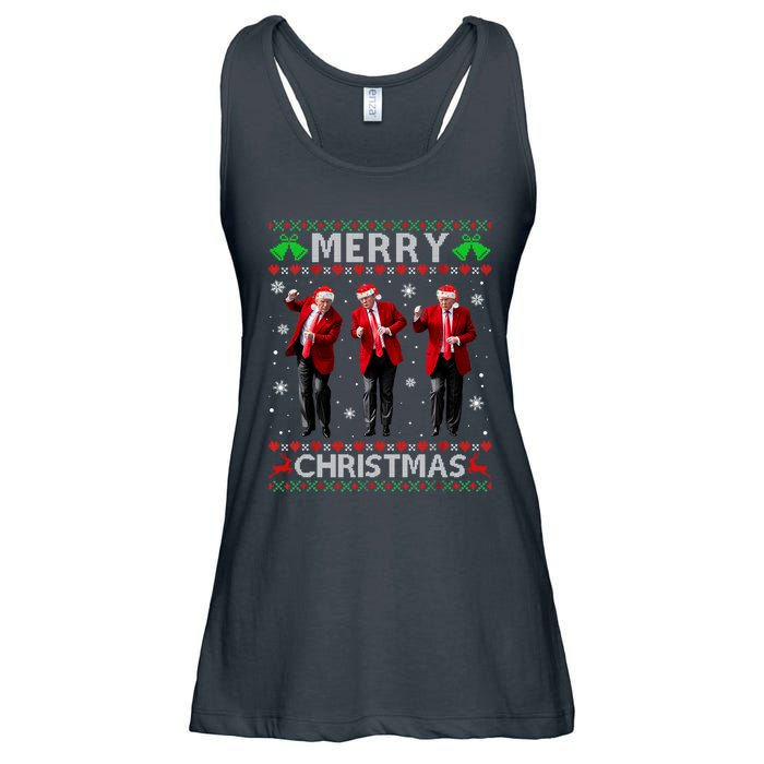 Funny Trump Dance Merry Christmas Ugly Xmas Sweater Pajamas Ladies Essential Flowy Tank