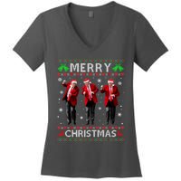 Funny Trump Dance Merry Christmas Ugly Xmas Sweater Pajamas Women's V-Neck T-Shirt