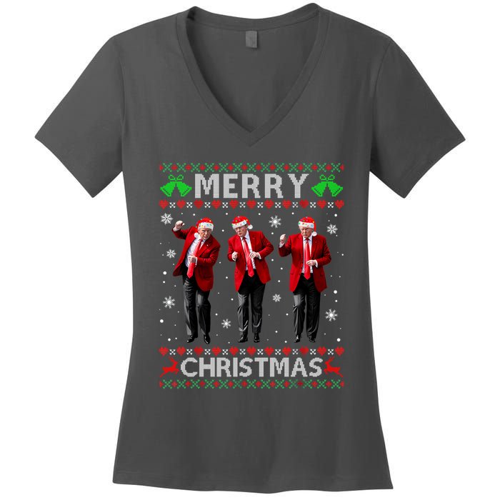 Funny Trump Dance Merry Christmas Ugly Xmas Sweater Pajamas Women's V-Neck T-Shirt