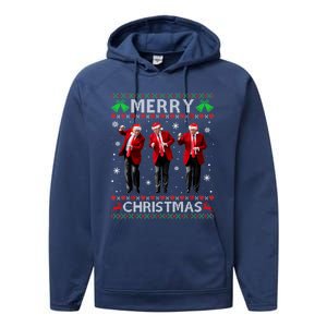 Funny Trump Dance Merry Christmas Ugly Xmas Sweater Pajamas Performance Fleece Hoodie