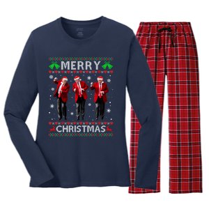 Funny Trump Dance Merry Christmas Ugly Xmas Sweater Pajamas Women's Long Sleeve Flannel Pajama Set 