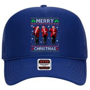 Funny Trump Dance Merry Christmas Ugly Xmas Sweater Pajamas High Crown Mesh Back Trucker Hat