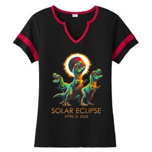 Funny Trex Dinosaur Watching Total Solar Eclipse Apr 8 2024 Ladies Halftime Notch Neck Tee