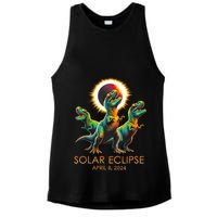 Funny Trex Dinosaur Watching Total Solar Eclipse Apr 8 2024 Ladies PosiCharge Tri-Blend Wicking Tank