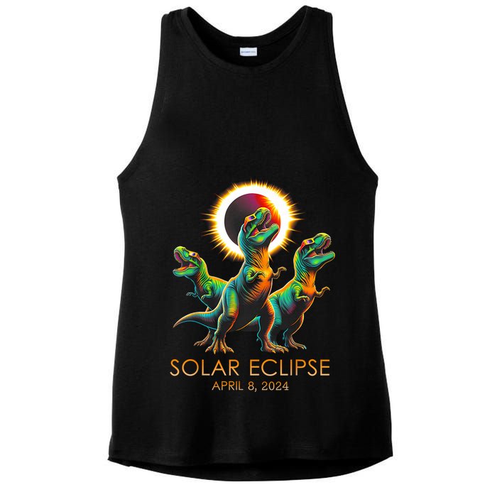 Funny Trex Dinosaur Watching Total Solar Eclipse Apr 8 2024 Ladies PosiCharge Tri-Blend Wicking Tank