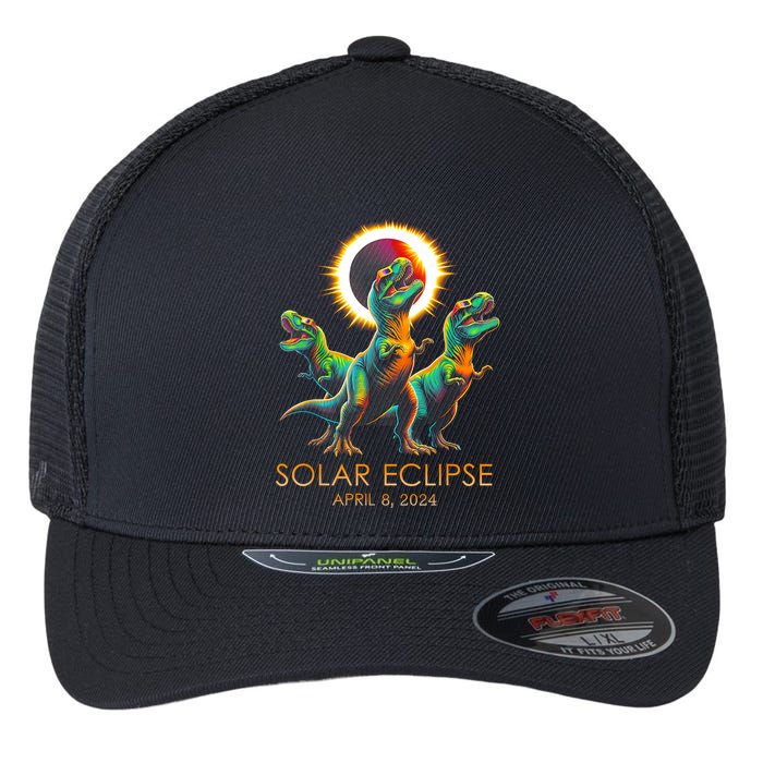 Funny Trex Dinosaur Watching Total Solar Eclipse Apr 8 2024 Flexfit Unipanel Trucker Cap