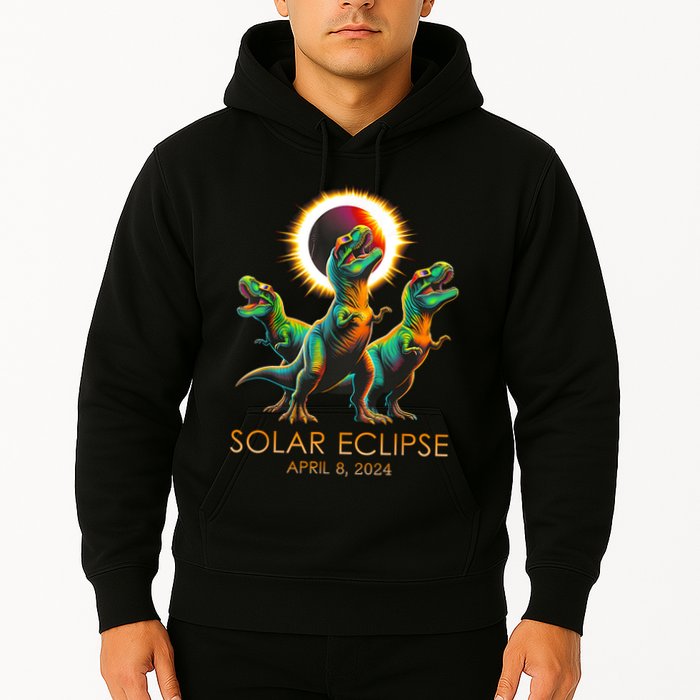 Funny Trex Dinosaur Watching Total Solar Eclipse Apr 8 2024 Hoodie